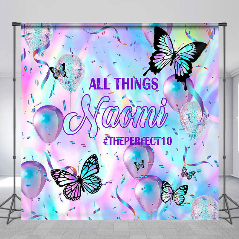 Lofaris Purple Butterfly Balloon Custom Birthday Backdrop