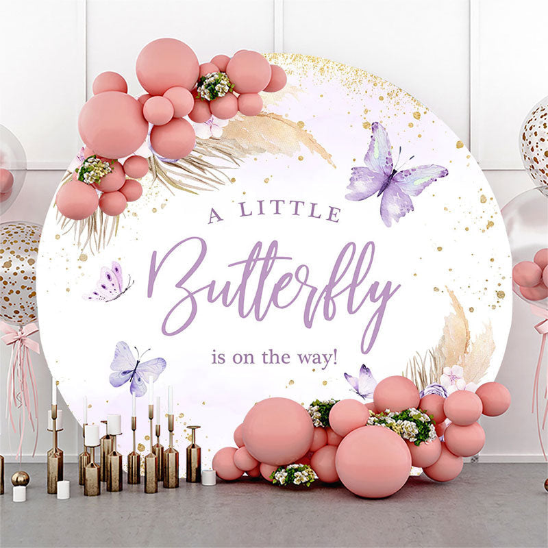 Lofaris Purple Butterfly Boho Baby Shower Round Backdrop