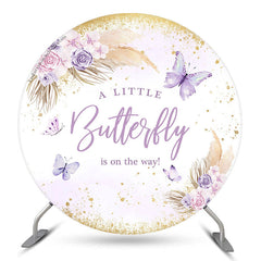 Lofaris Purple Butterfly Boho Baby Shower Round Backdrop