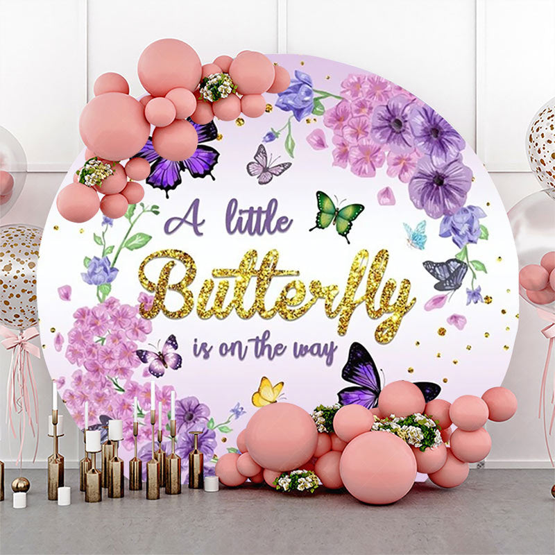 Lofaris Purple Butterfly Floral Round Baby Shower Backdrop