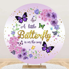 Lofaris Purple Butterfly Floral Round Baby Shower Backdrop