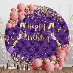 Lofaris Purple Champagne Ribbons Round Birthday Backdrop