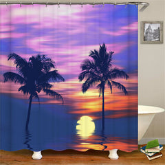 Lofaris Purple Coast Dusk Seaside Coconut Tree Shower Curtain