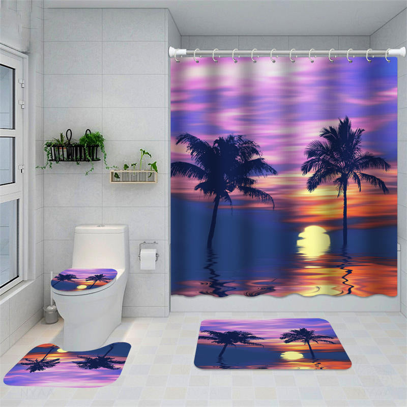 Lofaris Purple Coast Dusk Seaside Coconut Tree Shower Curtain