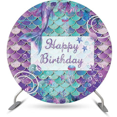 Lofaris Purple Cyan Mermaid Pearls Round Birthday Backdrop