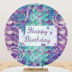 Lofaris Purple Cyan Mermaid Pearls Round Birthday Backdrop