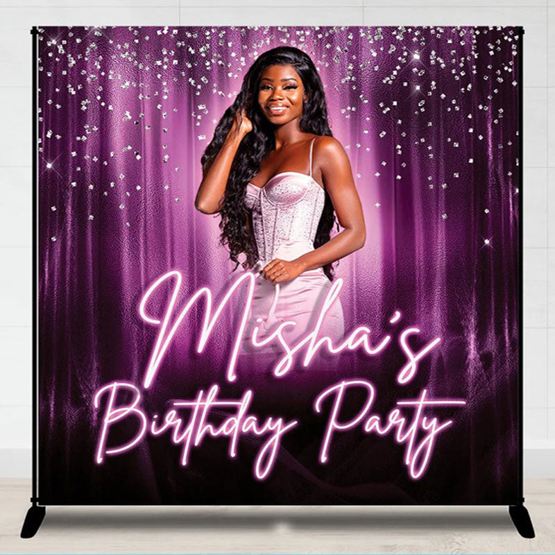 Lofaris Purple Diamond Glitter Custom Photo Birthday Backdrop