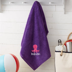 Lofaris Purple Embroidered Cute Sea Creatures Beach Towel