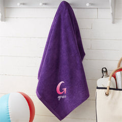 Lofaris Purple Embroidered Ombre Initial Beach Towel