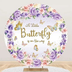 Lofaris Purple Floral Butterfly Round Baby Shower Backdrop