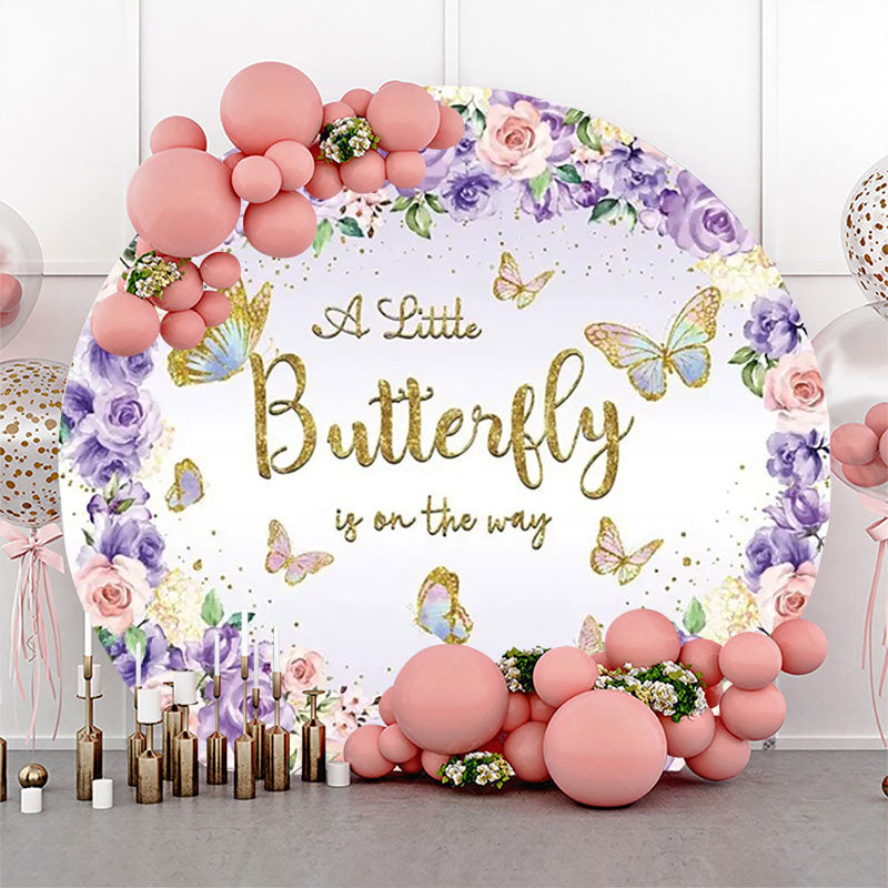 Lofaris Purple Floral Butterfly Round Baby Shower Backdrop