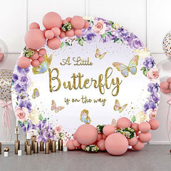 Lofaris Purple Floral Butterfly Round Baby Shower Backdrop