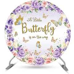 Lofaris Purple Floral Butterfly Round Baby Shower Backdrop