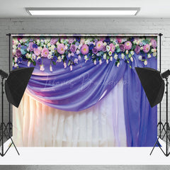 Lofaris Purple Floral Curtain Valentines Day Photo Backdrop