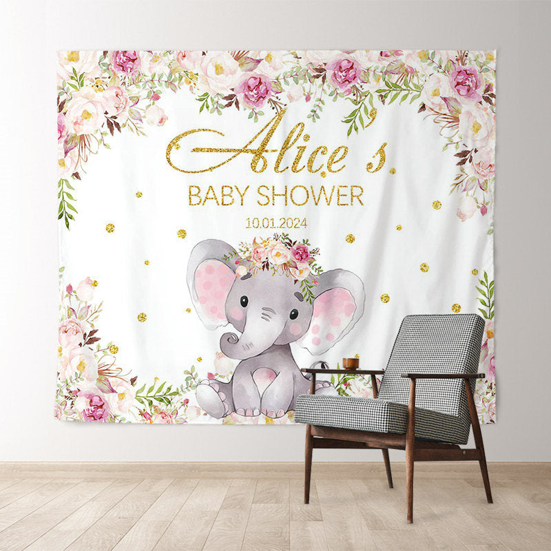 Lofaris Purple Floral Elephant Custom Baby Shower Backdrop