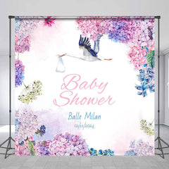 Lofaris Purple Floral Goose Customized Baby Shower Backdrop