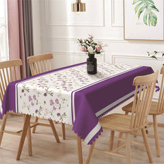 Lofaris Purple Floral Leaves Rustic Rectangle Tablecloth