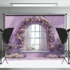 Lofaris Purple Floral Wall Window Backdrop For Photography