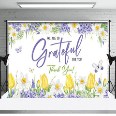 Lofaris Purple Floral We Are So Grateful For You Backdrop