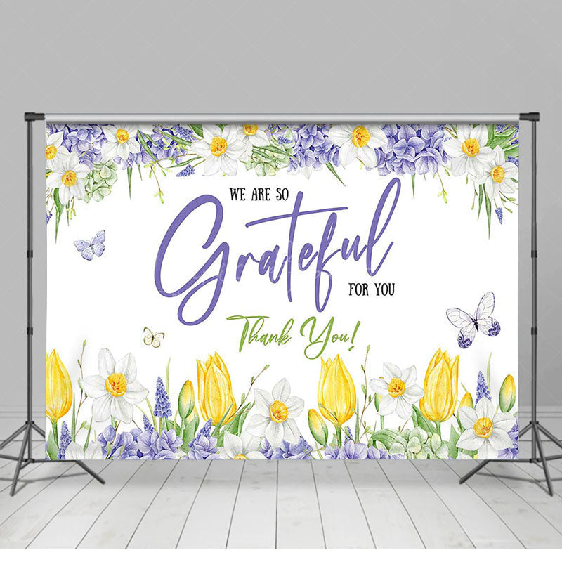 Lofaris Purple Floral We Are So Grateful For You Backdrop