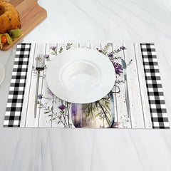 Lofaris Purple Floral Wood Plaid Dining Set Of 4 Placemats