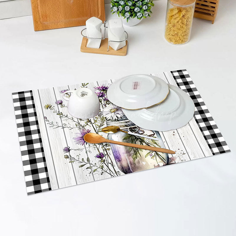 Lofaris Purple Floral Wood Plaid Dining Set Of 4 Placemats