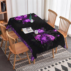 Lofaris Purple Flower Black Rectangle Tablecloth for Bistro