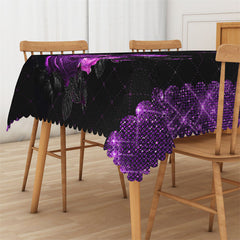 Lofaris Purple Flower Black Rectangle Tablecloth for Bistro