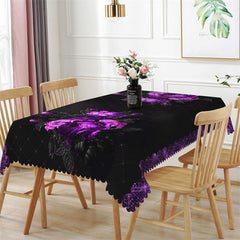 Lofaris Purple Flower Black Rectangle Tablecloth for Bistro