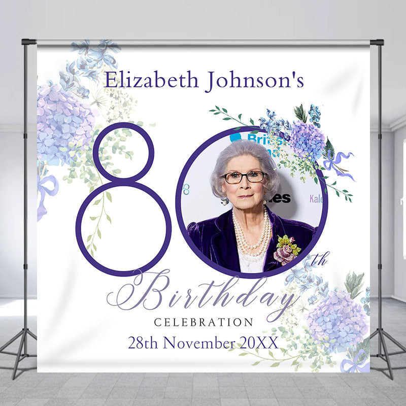 Lofaris Purple Flower Custom Photo Name Birthday Backdrop