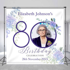 Lofaris Purple Flower Custom Photo Name Birthday Backdrop