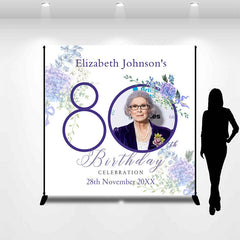 Lofaris Purple Flower Custom Photo Name Birthday Backdrop