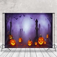 Lofaris Purple Fog Cemetery Horror Pumpkin Halloween Backdrop