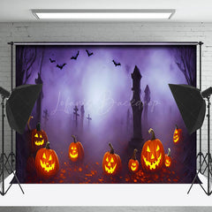 Lofaris Purple Fog Cemetery Horror Pumpkin Halloween Backdrop