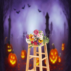 Lofaris Purple Fog Cemetery Horror Pumpkin Halloween Backdrop