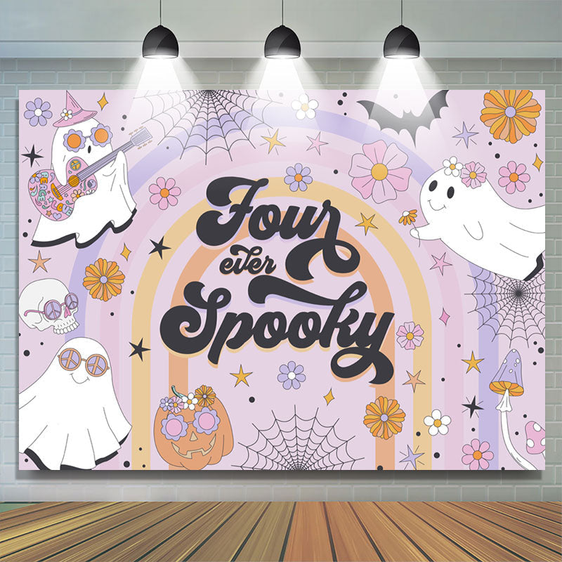 Lofaris Purple Four Spooky Halloween 4th Birthday Backdrop