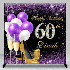 Lofaris Purple Glitter Balloon Custom 60th Birthday Backdrop