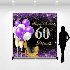 Lofaris Purple Glitter Balloon Custom 60th Birthday Backdrop