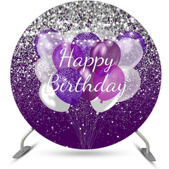 Lofaris Purple Glitter Balloon Light Round Birthday Backdrop