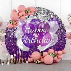 Lofaris Purple Glitter Balloon Light Round Birthday Backdrop