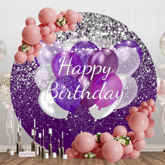 Lofaris Purple Glitter Balloon Light Round Birthday Backdrop