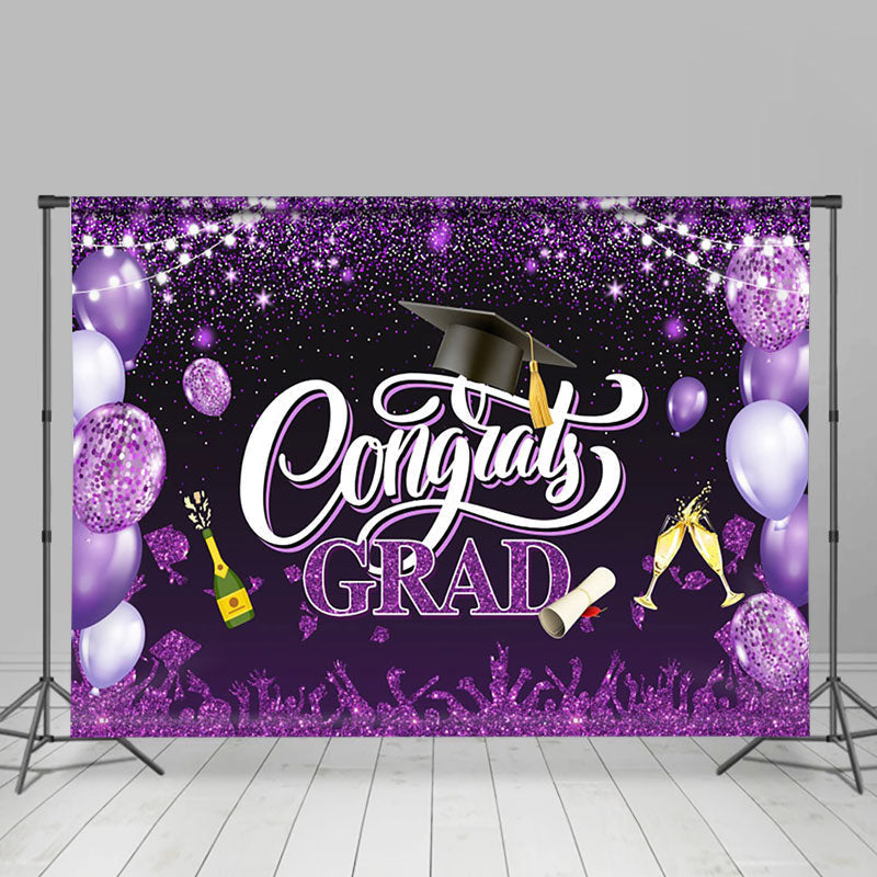 Lofaris Purple Glitter Balloons Congrats Graduation Backdrop