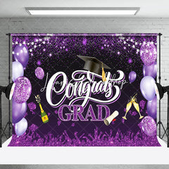 Lofaris Purple Glitter Balloons Congrats Graduation Backdrop