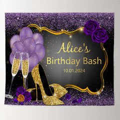 Lofaris Purple Glitter High Heel Rose Custom Birthday Backdrop