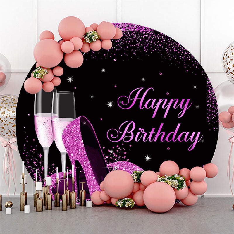 Lofaris Purple Glitter High Heel Round Birthday Backdrop