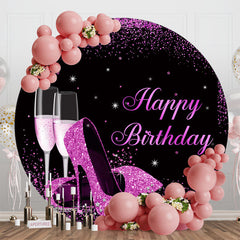 Lofaris Purple Glitter High Heel Round Birthday Backdrop