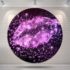 Lofaris Purple Glitter Lip Prints Birthday Round Backdrop