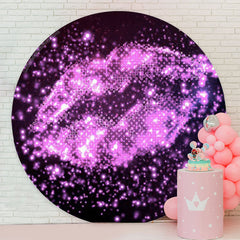 Lofaris Purple Glitter Lip Prints Birthday Round Backdrop