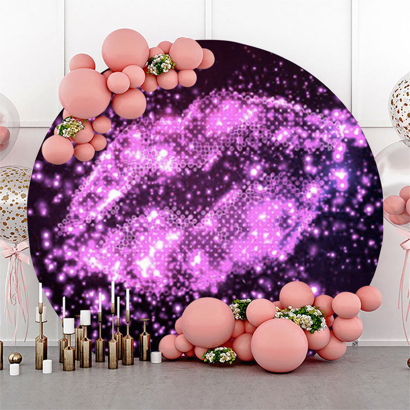 Lofaris Purple Glitter Lip Prints Birthday Round Backdrop