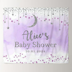 Lofaris Purple Glitter Moon Star Custom Baby Shower Backdrop